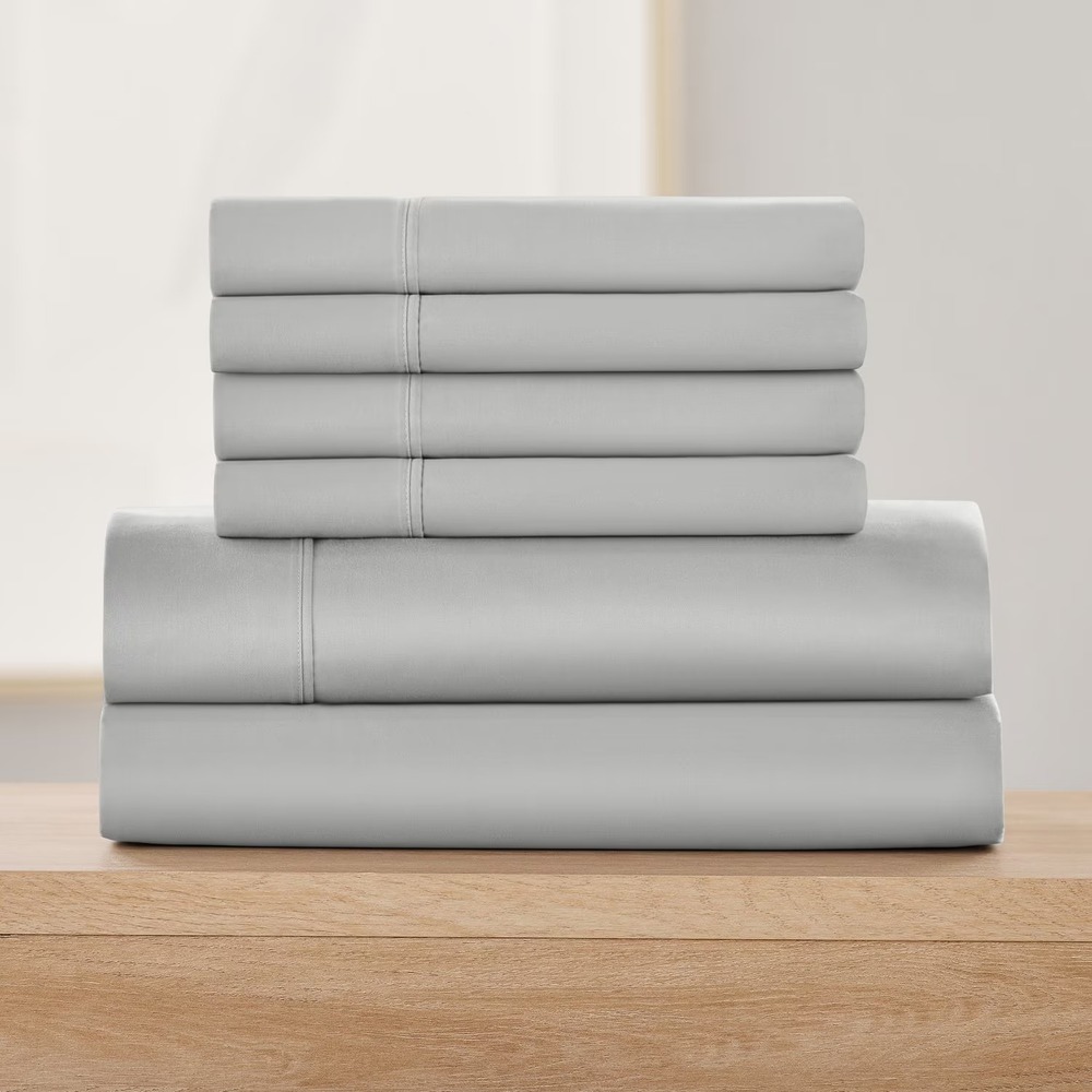Member's Mark 500 Thread-Count Performance Sheet Set 6 Piece KING Soft Silver